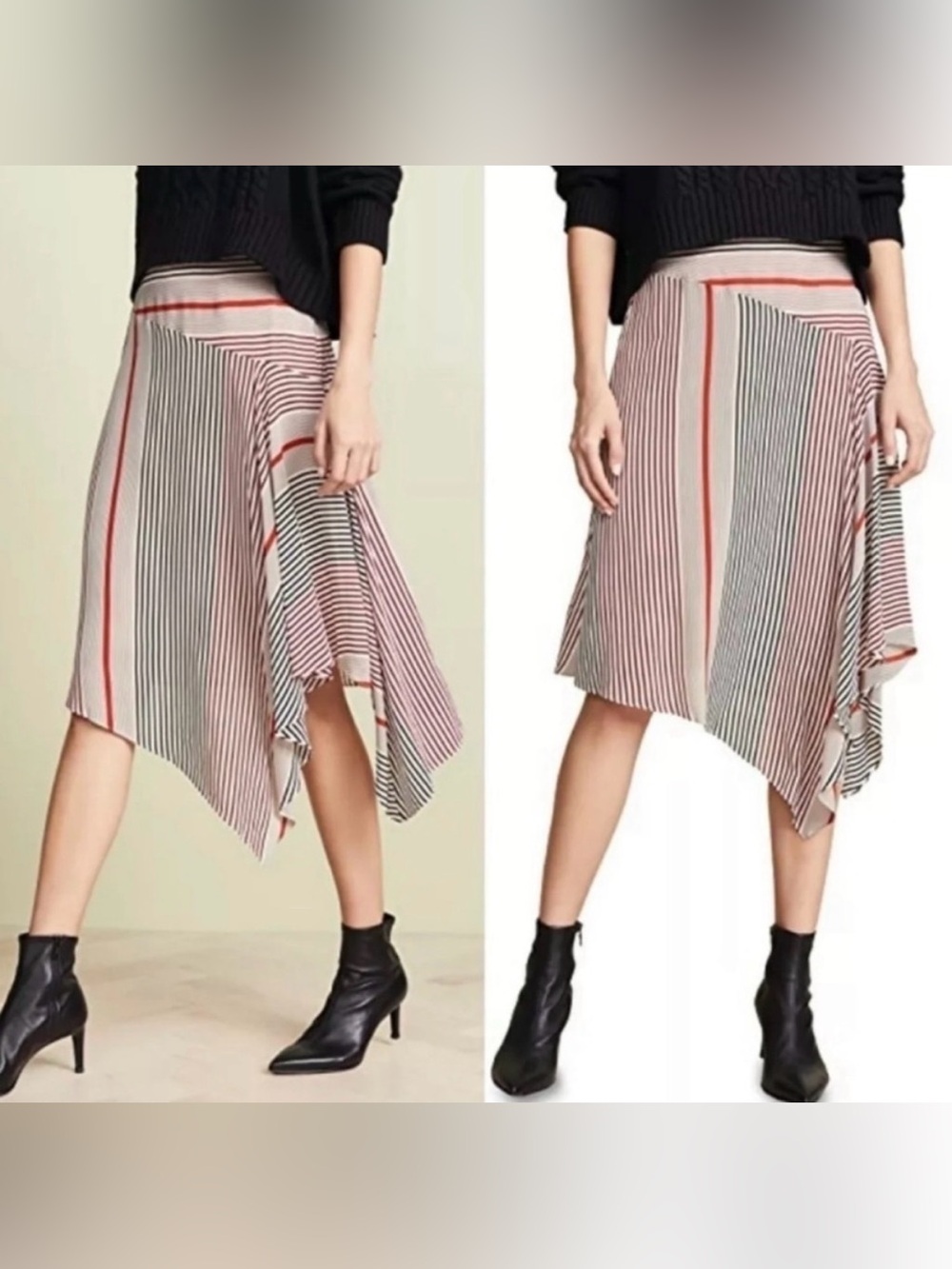 JOIE Silk Stripe Midi Skirt
